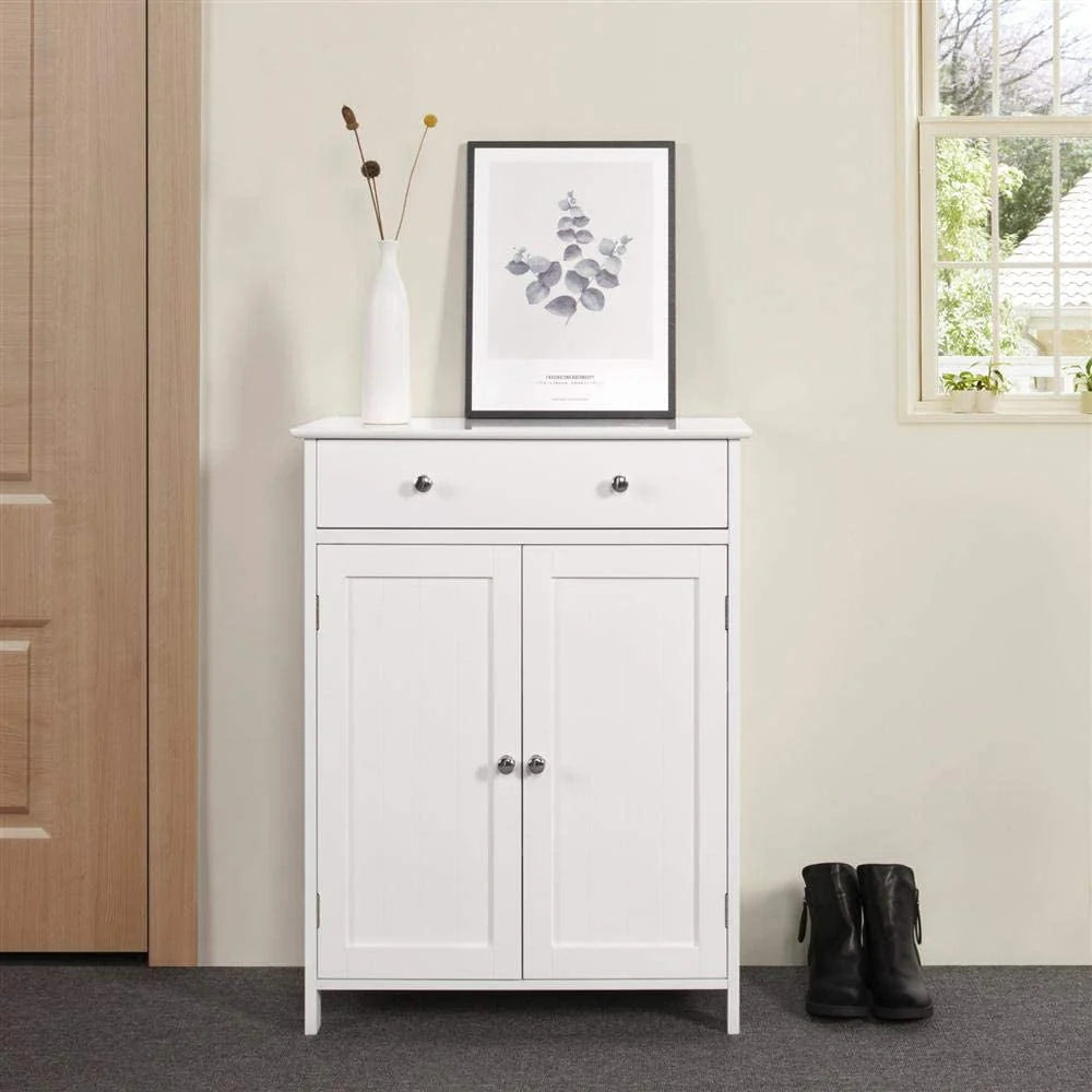 White Wooden 2-Door Bathroom Cabinet with 1 Drawer F964