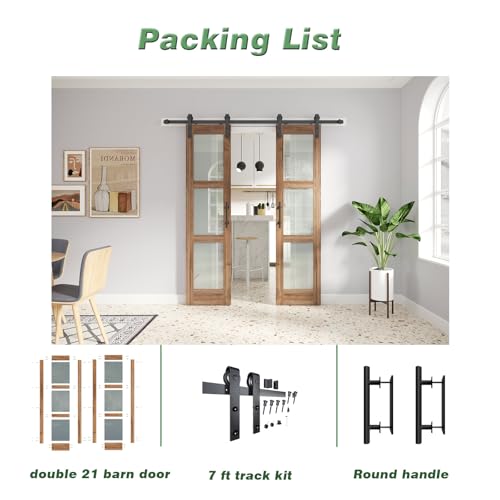 Double 18 x 84 inch Glass Barn Doors with Hardware Kit T103611