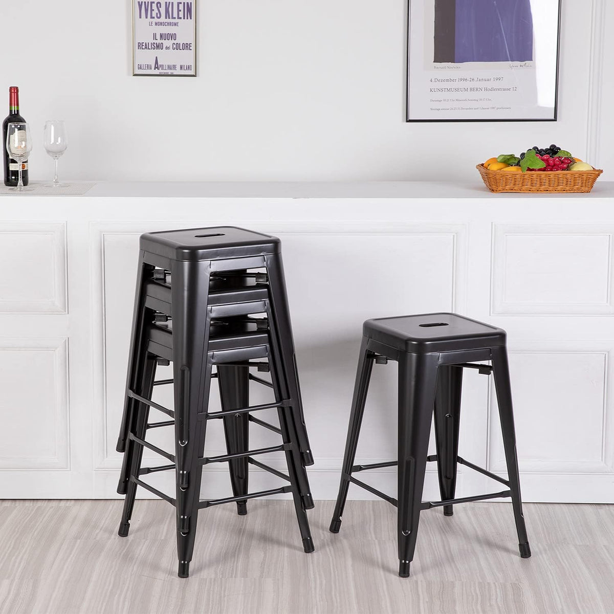Set of 4 Backless Stackable Metal Bar Stools 24 Inches L4776