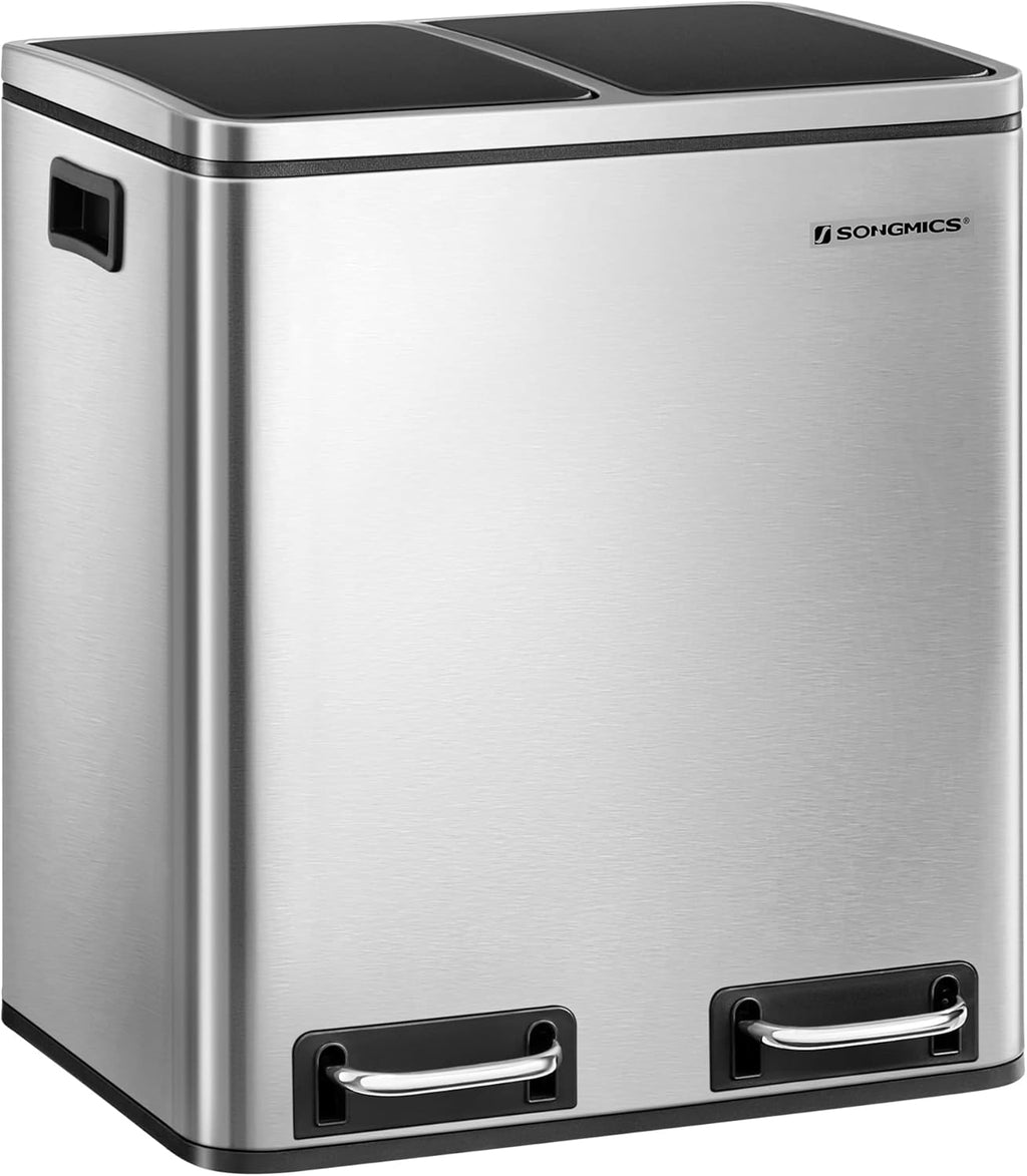 Silver Steel Dual Trash Can 2 x 4 Gal with Lid F3855