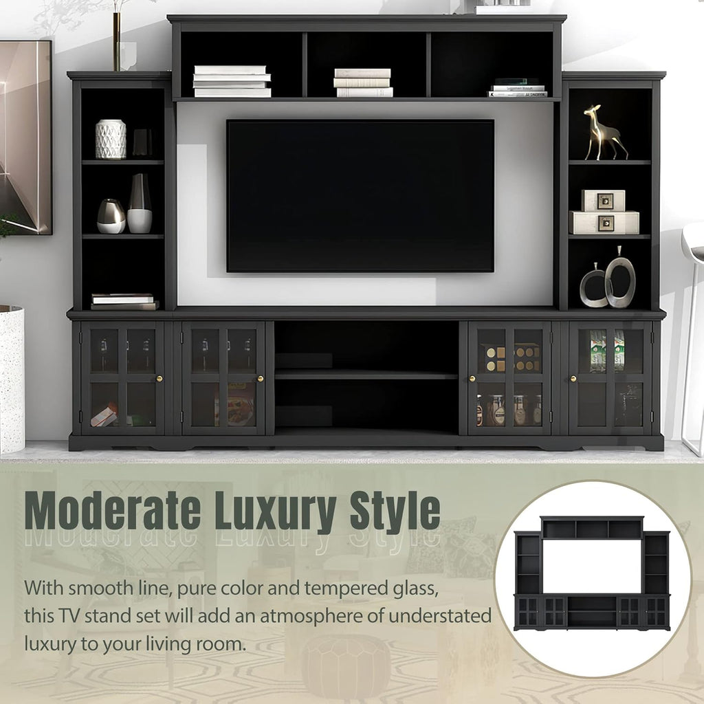 Black 104 Inch Entertainment Wall Unit with Tempered Glass Door J106076