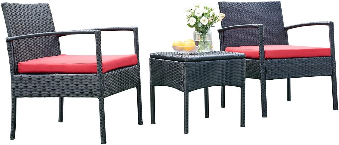 3 PCS Patio Rattan Bistro Set with Coffee Table and 2 Sofas Y367628