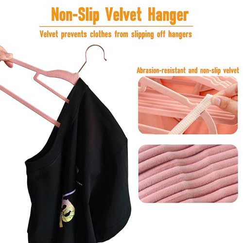 Pink Velvet Hangers 50 Pack 16.5 in with Tie Bar H446