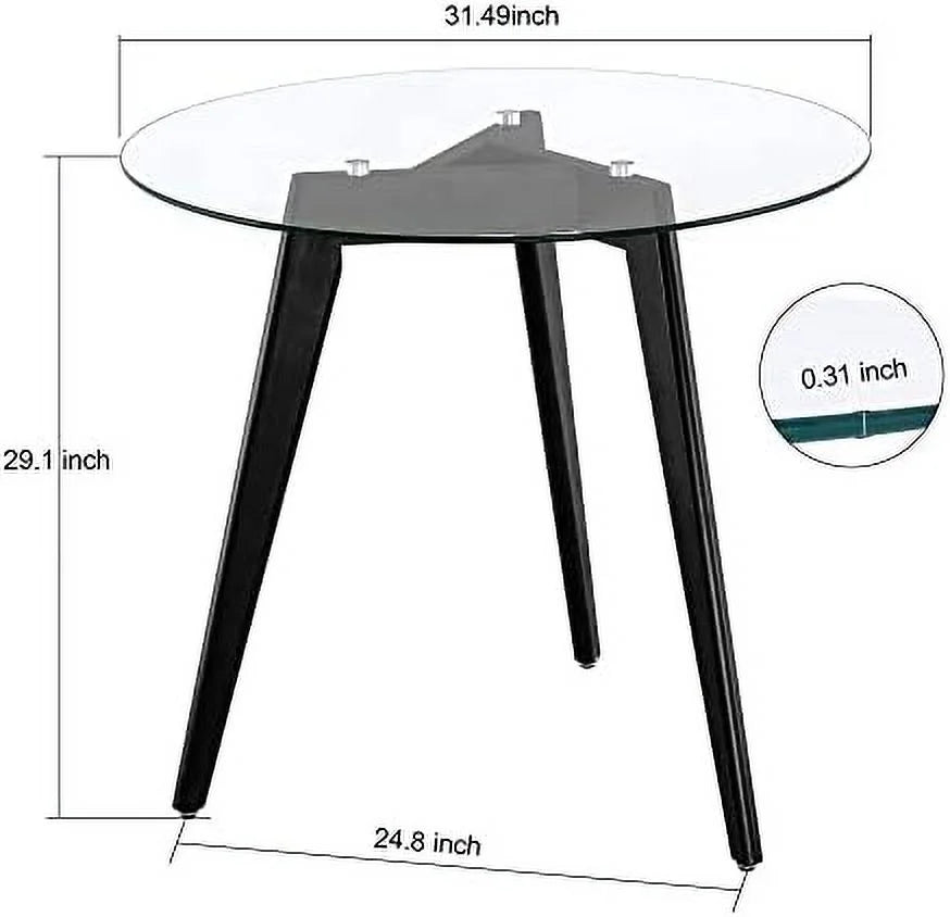 Round Glass Dining Table with Wood Legs 31.5 inch P270291