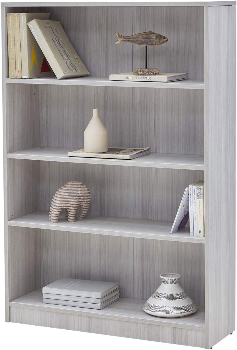 Wood 4-Shelf Bookcase Adjustable Bookshelf, Warm White J97391