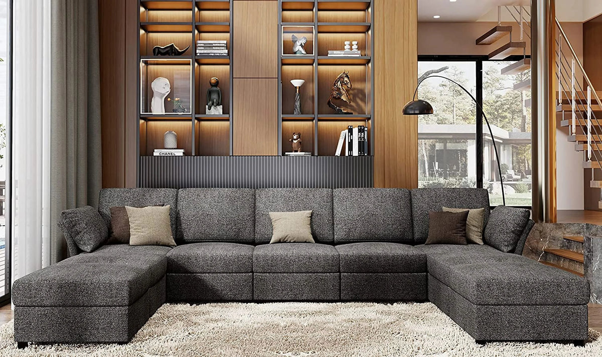 Dark Grey 9 Seat Modular Sectional Sofa with Ottomans V17583