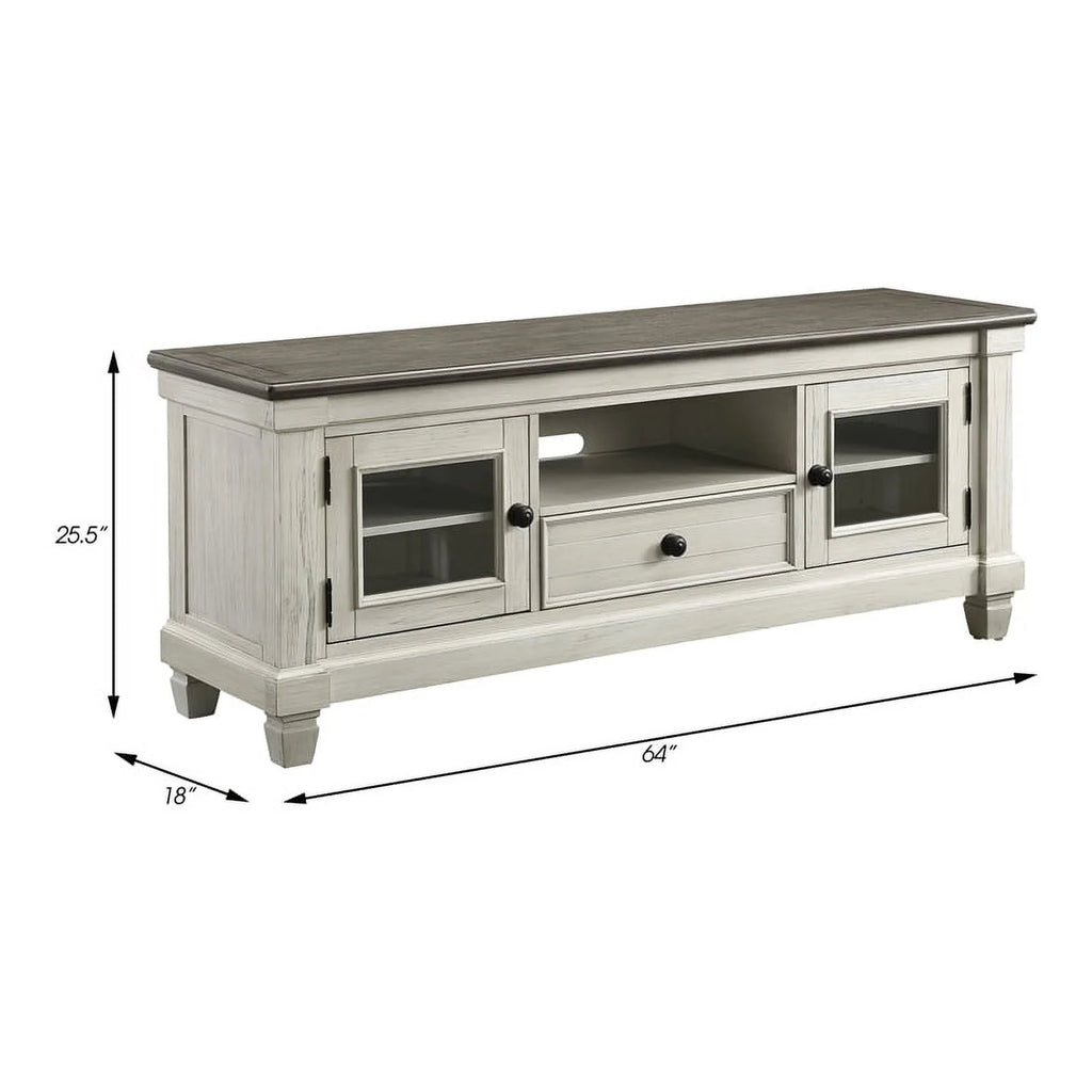 Antique White and Rosy Brown Wood TV Stand A6604