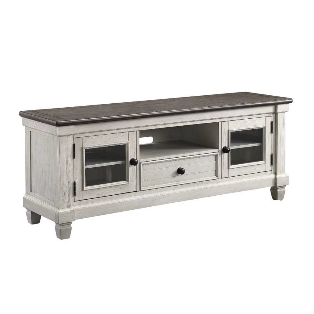 Antique White and Rosy Brown Wood TV Stand A6604