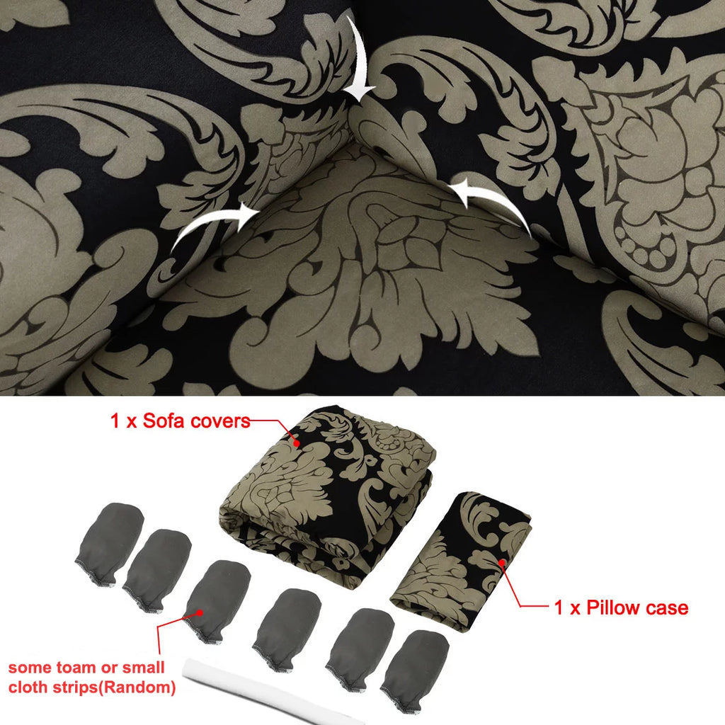 Black Green Floral 2 Seater Sofa Cover H9003