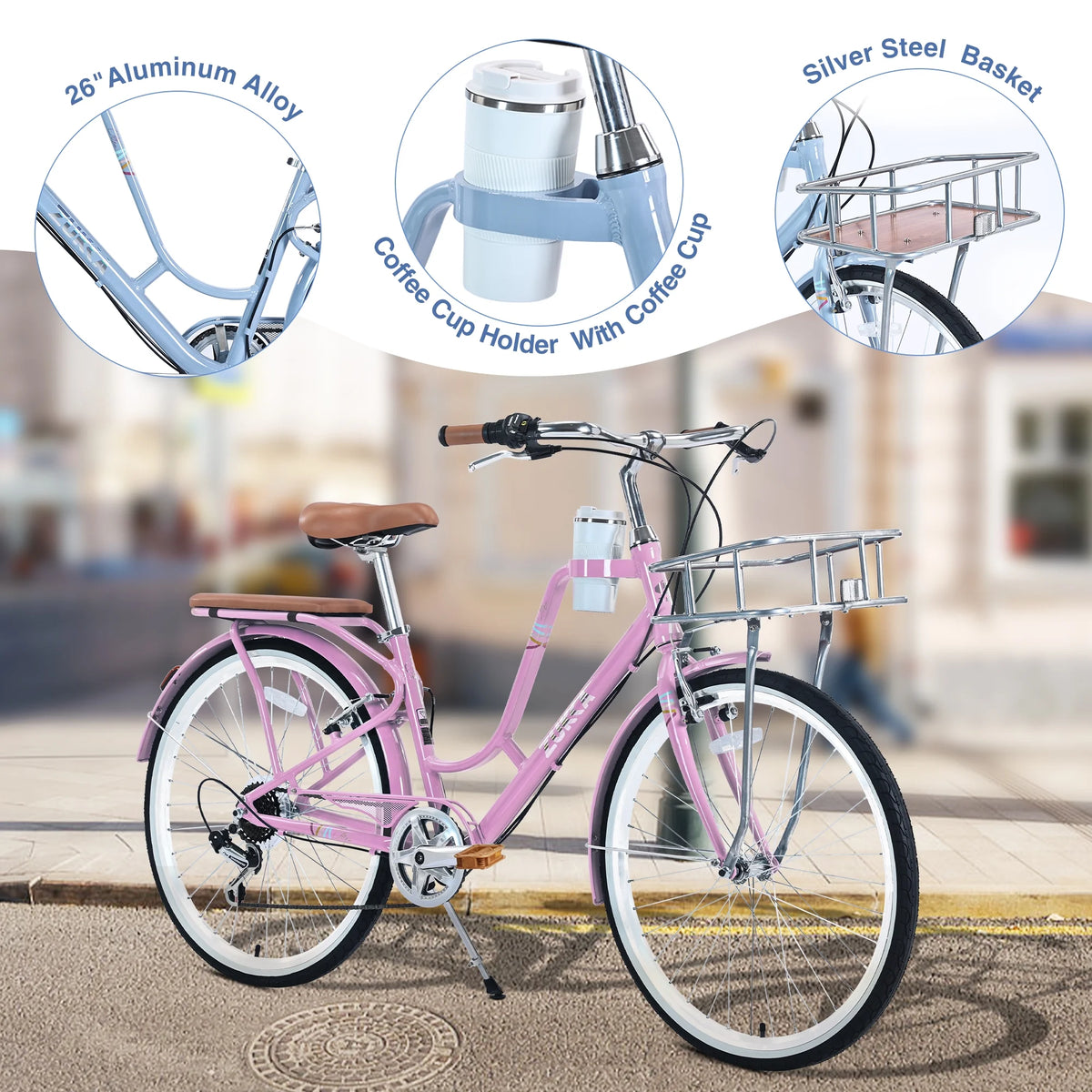 26 inch 7 Speed Pink Cruiser Bike E8536