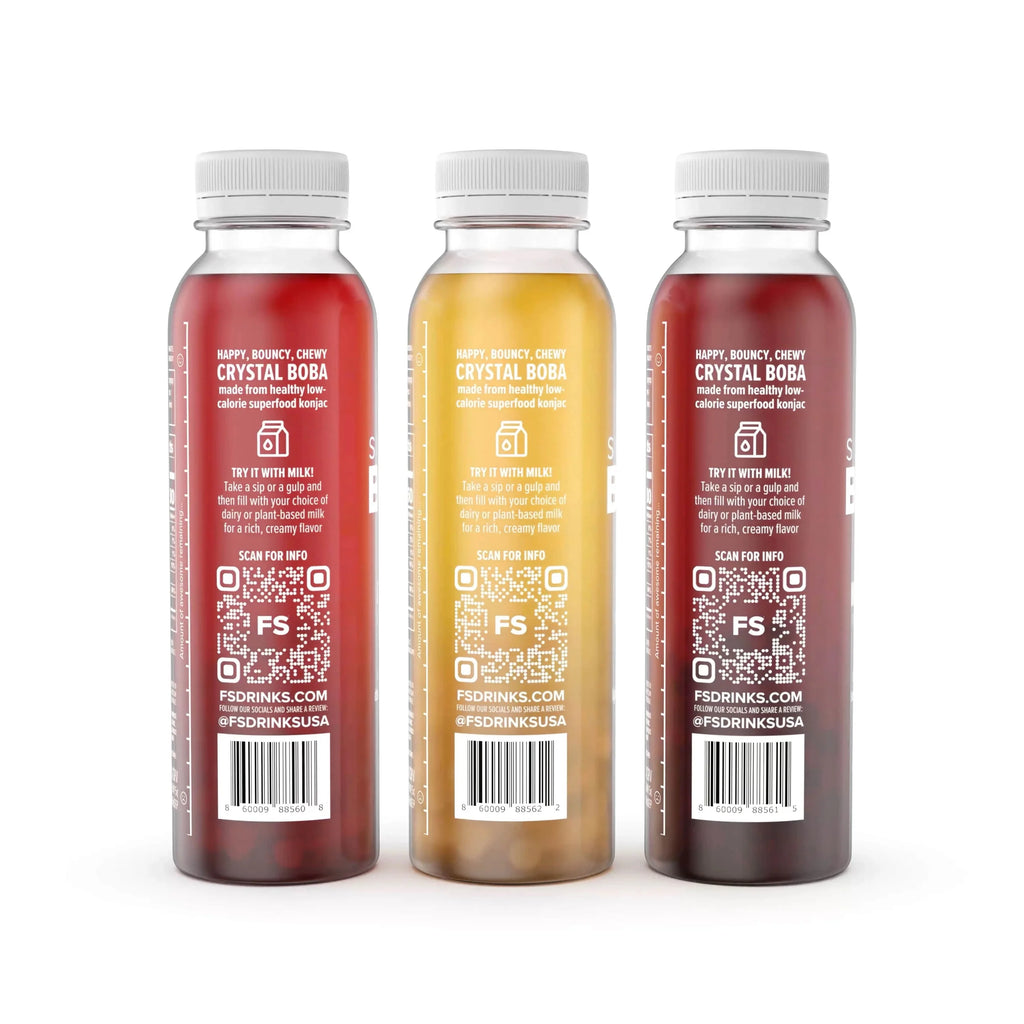 Assam Black, Hojicha Green, Mango Juices with Crystal Boba, 6-Pack of 12oz Bottles N1326