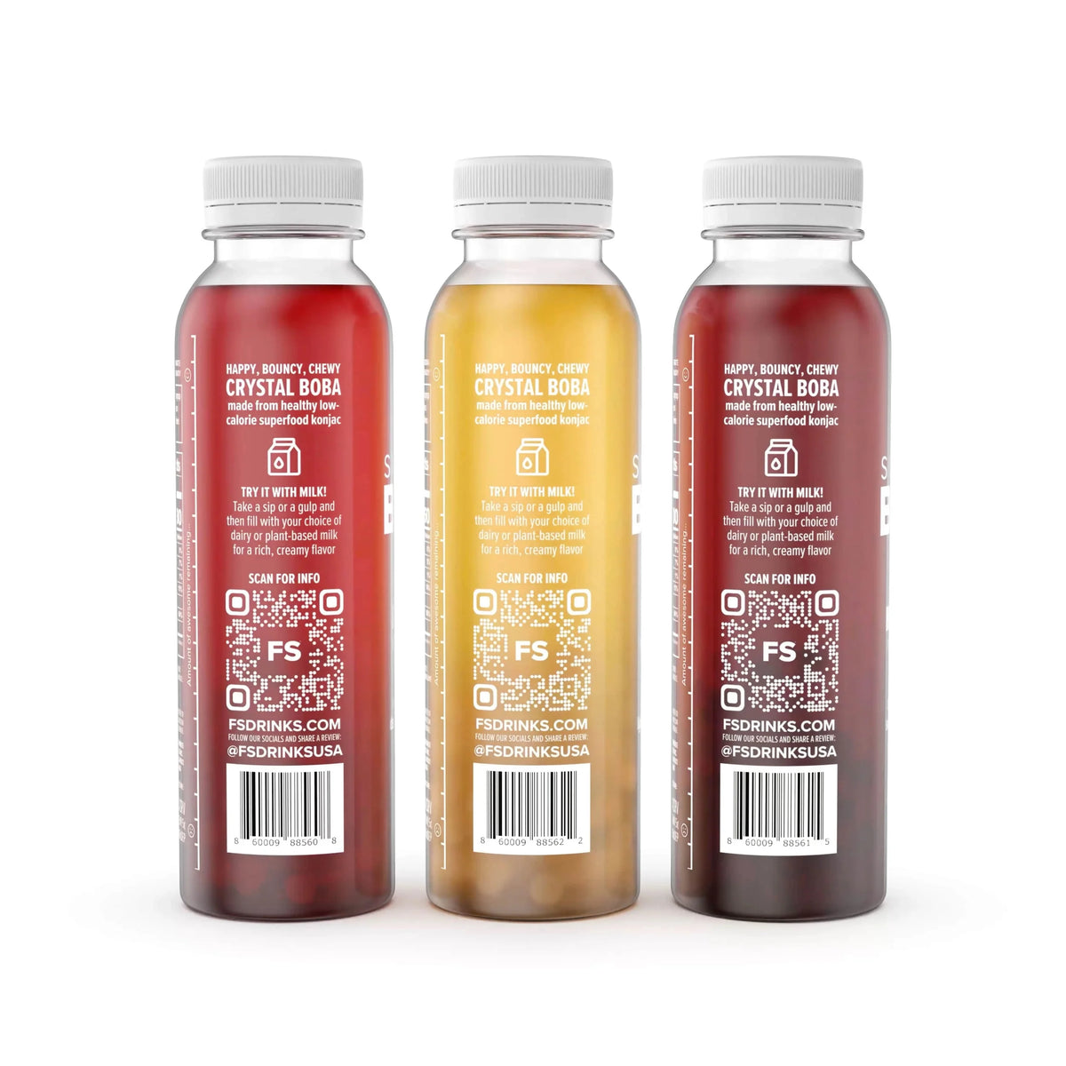 Assam Black, Hojicha Green, Mango Juices with Crystal Boba, 6-Pack of 12oz Bottles N1326