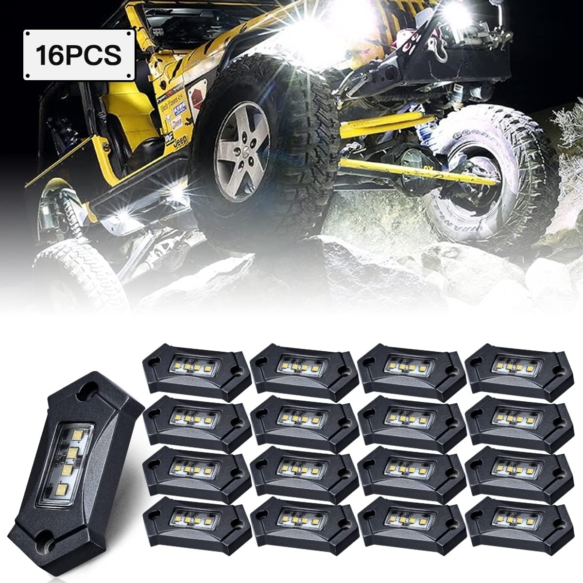 White 16Pods LED Rock Lights IP68 Waterproof D4223