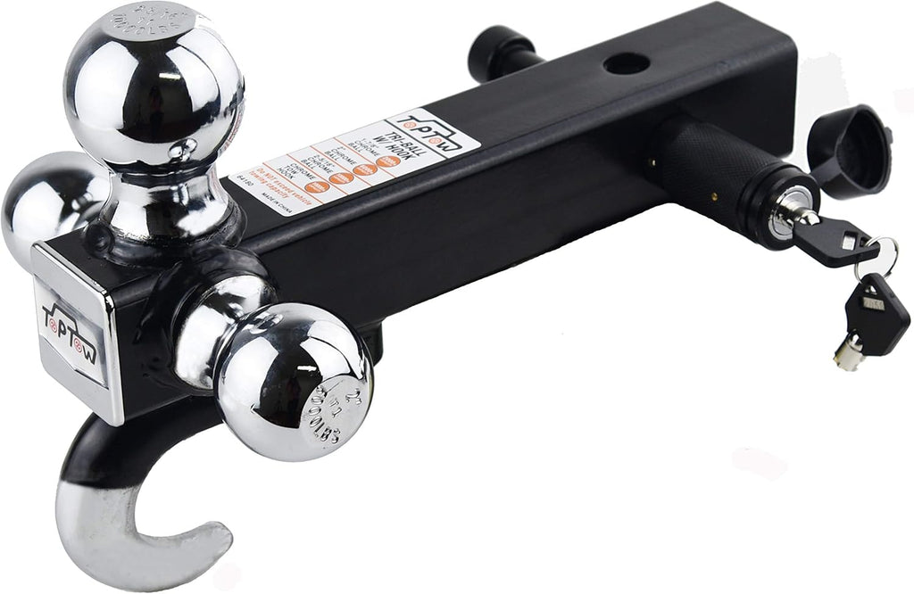 Trailer Tri Ball Hitch with Hook, 2 inch Receiver, Chrome, 5/8 inch Hitch Lock, Pack of 2 V880