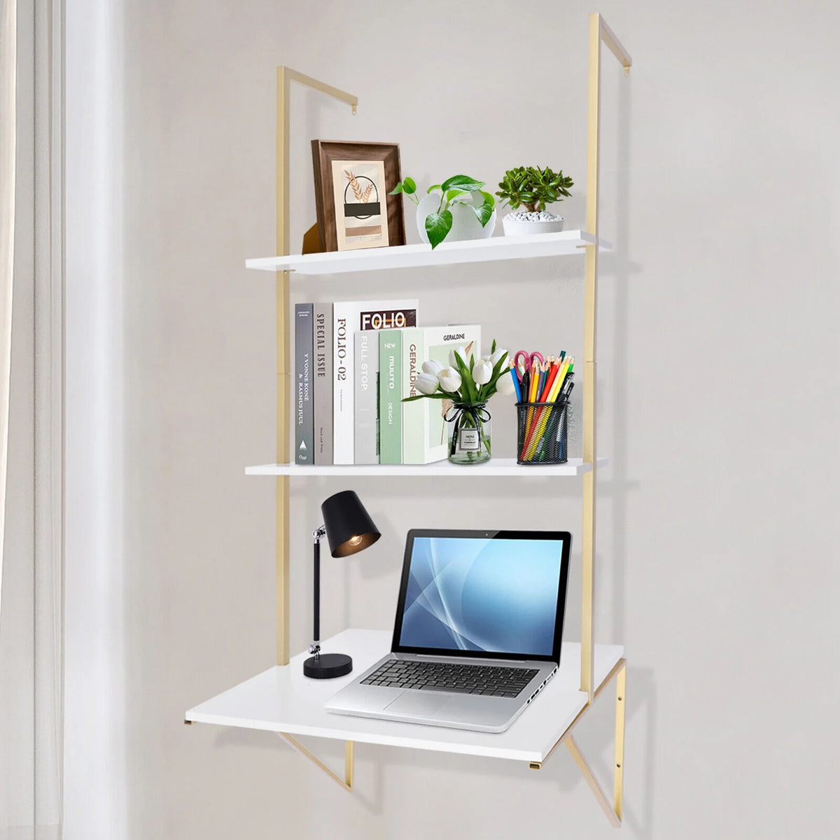 Wall-mounted 3 Tier White Ladder Desk V136