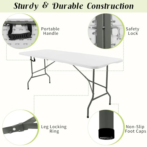 2 Pack 6 FT White Folding Plastic Table with Carrying Handle W2308