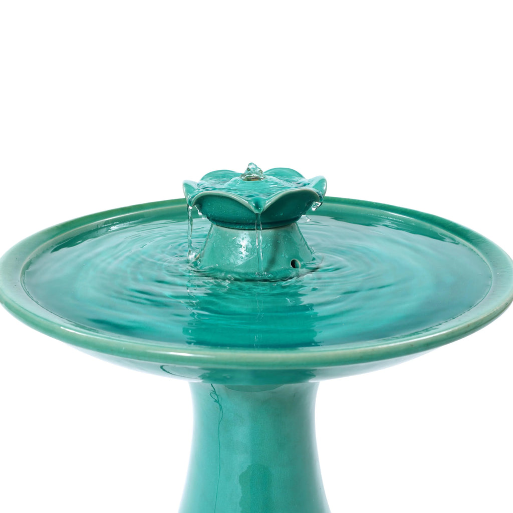 Aqua Glazed Ceramic Birdbath Fountain D2450