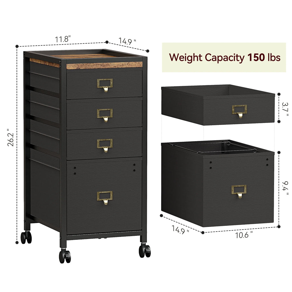 Black 4 Drawer Mobile File Cabinet A26400