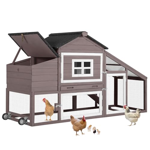 Red with White Wooden Chicken Coop with Wheels C37984