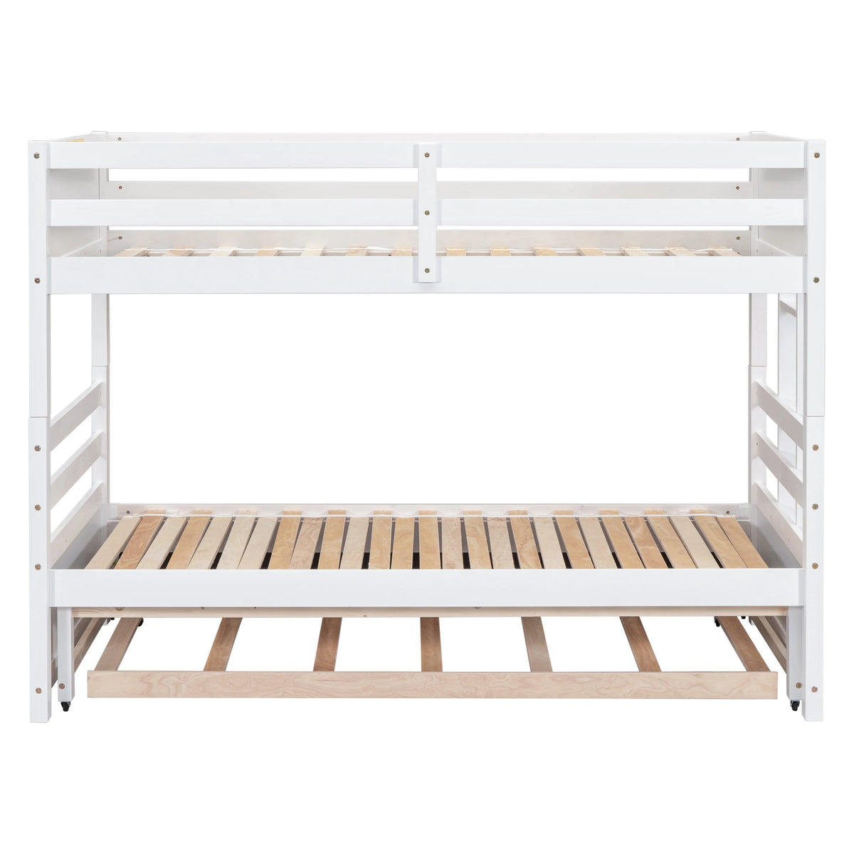 White Twin Over Full Solid Wood Bunk Bed with Trundle Q682604