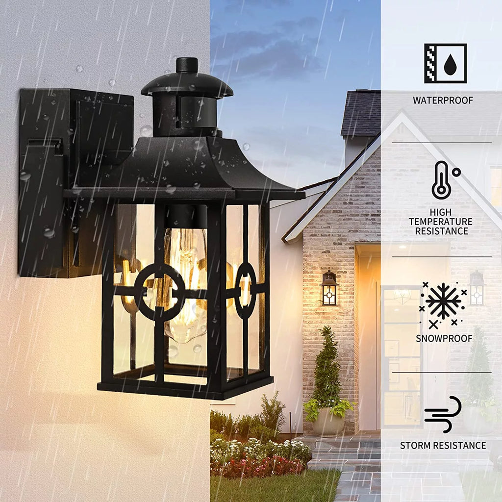 Motion Sensor Porch Light with 2 GFCI Outlets Waterproof Aluminum B212006