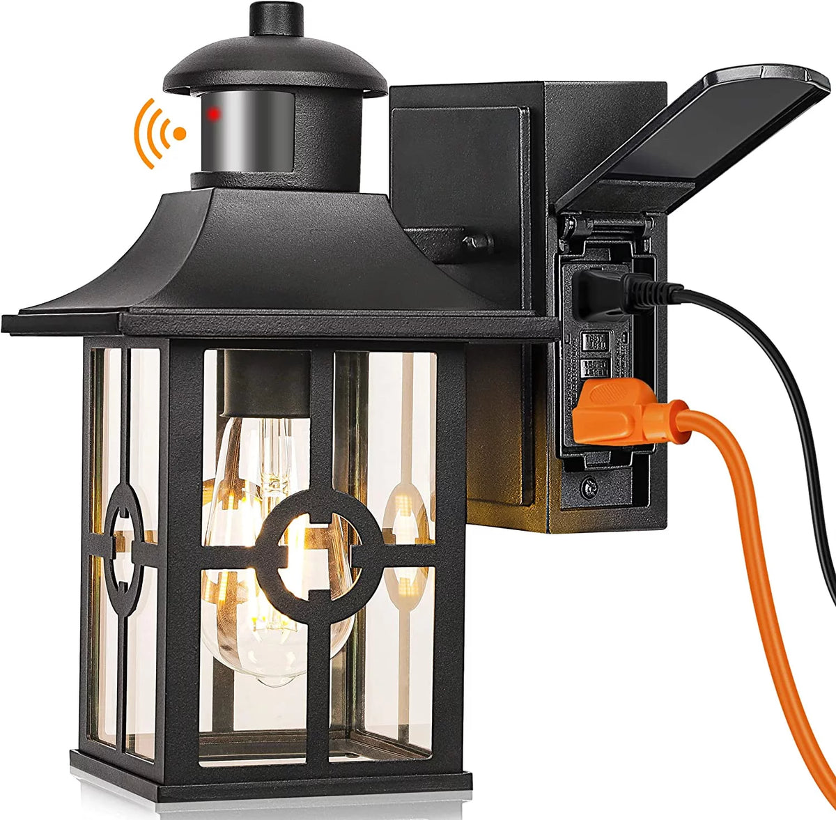 Motion Sensor Porch Light with 2 GFCI Outlets Waterproof Aluminum B212006
