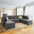Velvet Tufted Sectional Sleeper Sofa with Storage Ottomans G758467