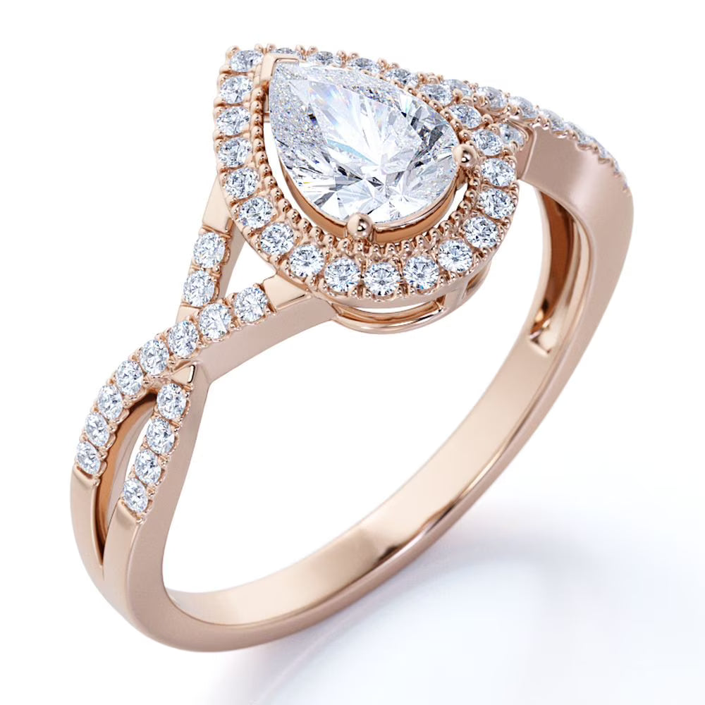 10k Rose Gold Pear Cut Diamond Engagement Ring Y3546