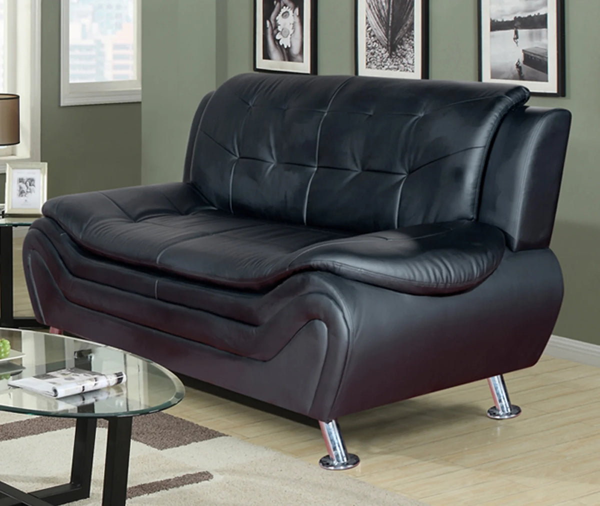 Black Faux Leather Sofa Y861749