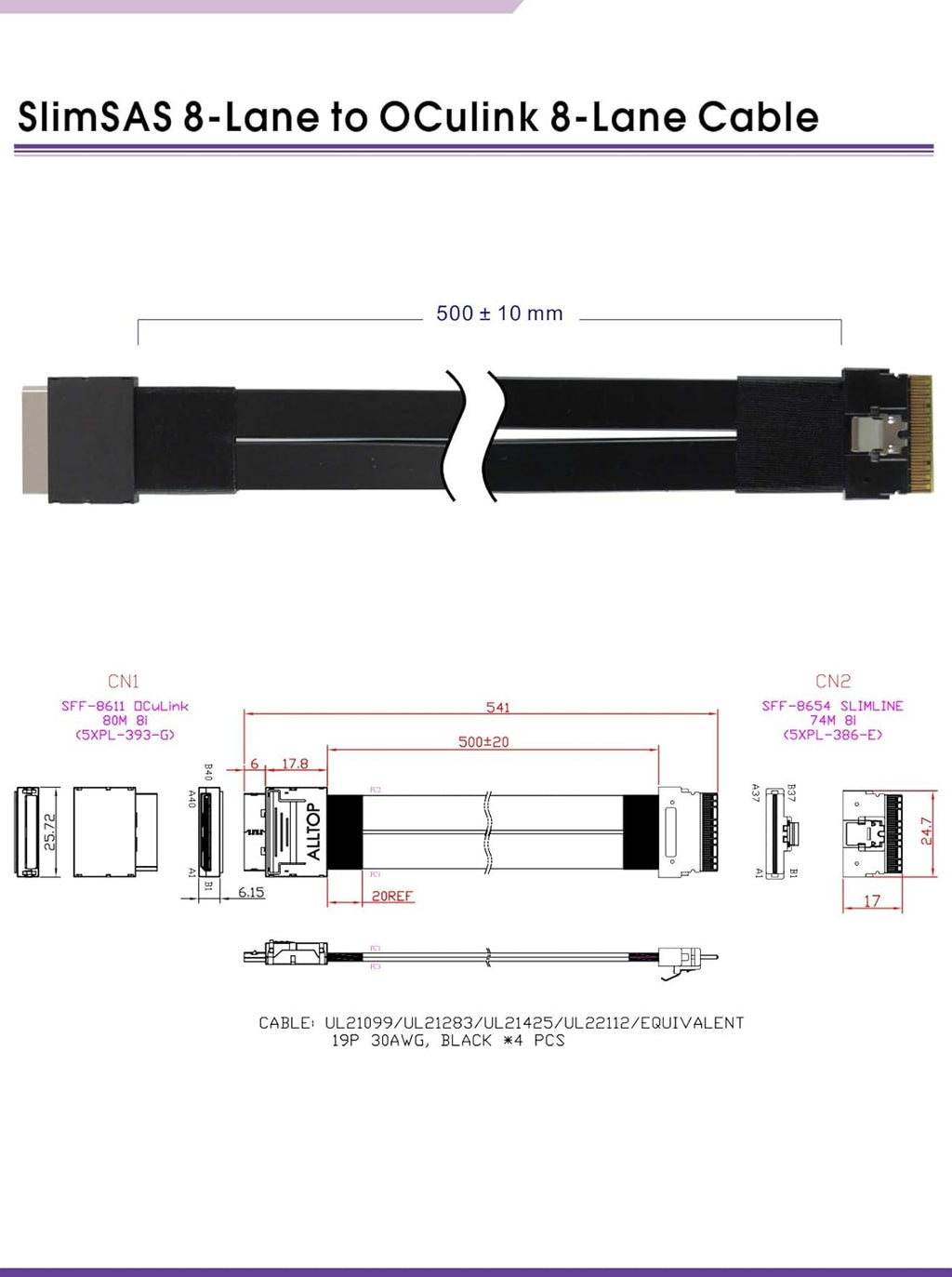 SlimSAS to Oculink 8-Lane Cable M20804
