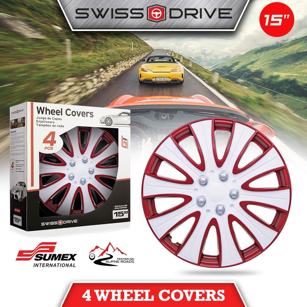 Set of 4 15inch Red and White Wheel HubCaps Z226377