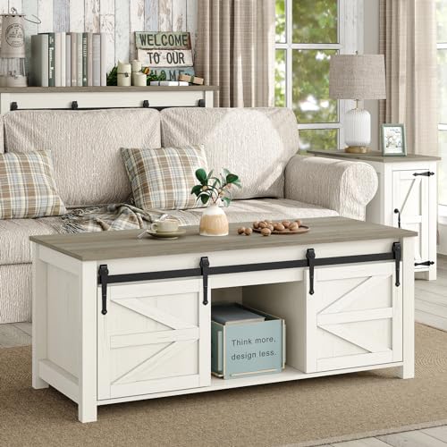 47.3'' White Rustic Brown Rectangular Lift Top Coffee Table with Storage D666