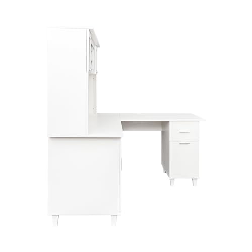 White Corner Desk with Drawers and Shelves G500175