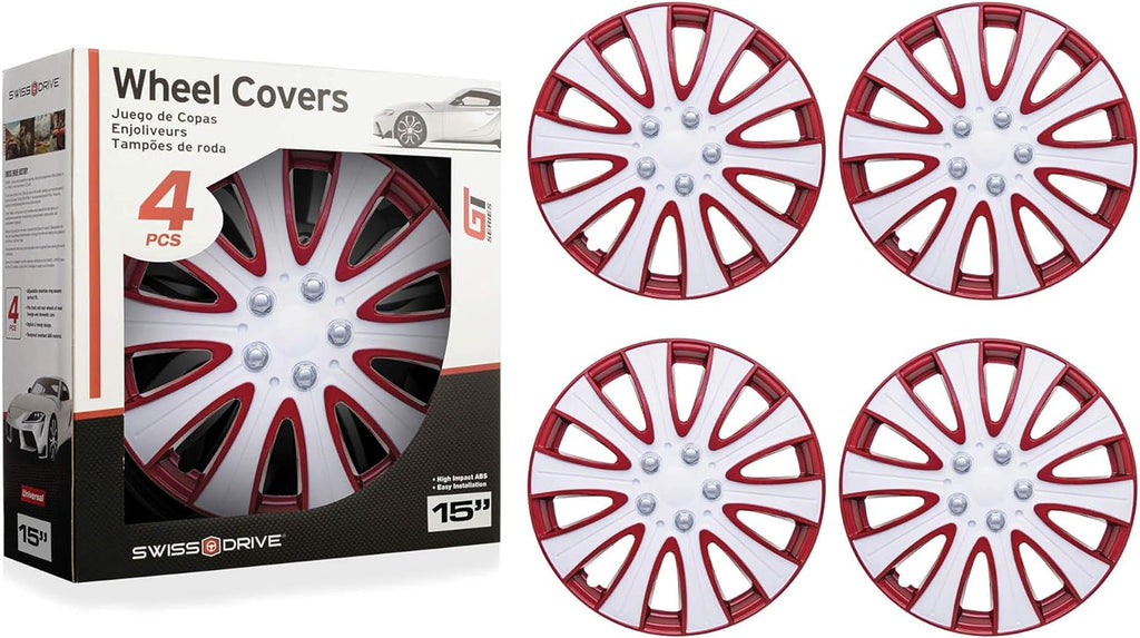 Set of 4 15inch Red and White Wheel HubCaps Z226377