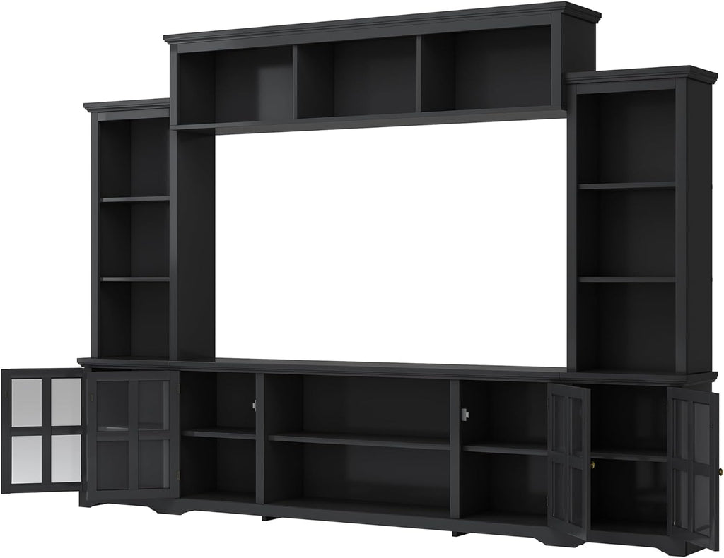 Black 104 Inch Entertainment Wall Unit with Tempered Glass Door J106076