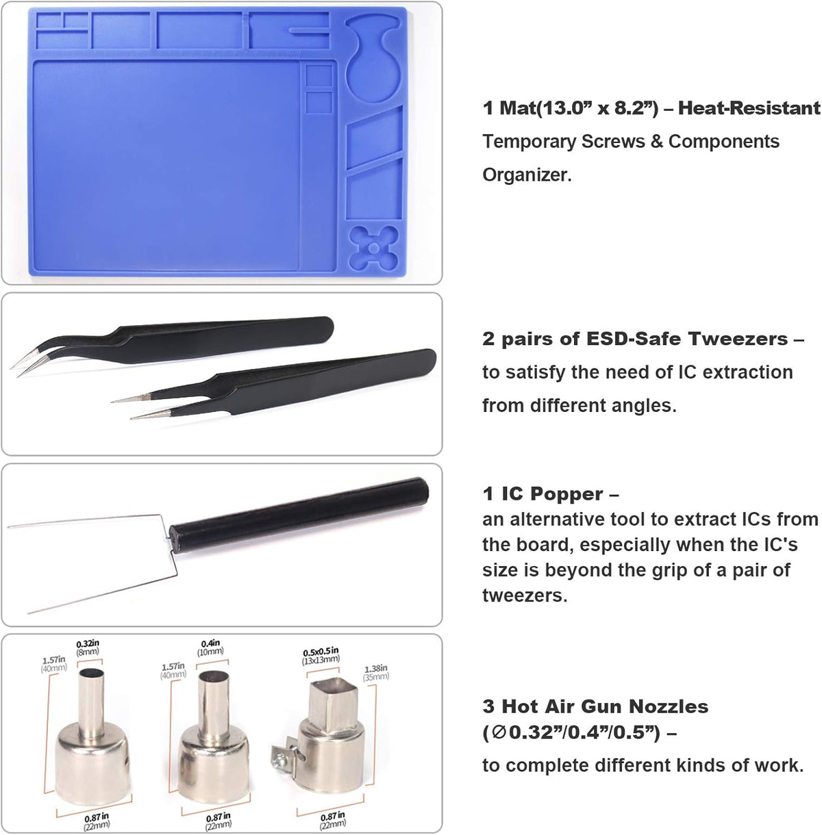 Hot Air Rework Station, Digital, High Power, 3 Memories, °F /°C Display, 212°F~932°F, Brushed Aluminum Panel, Pack of 2 G268