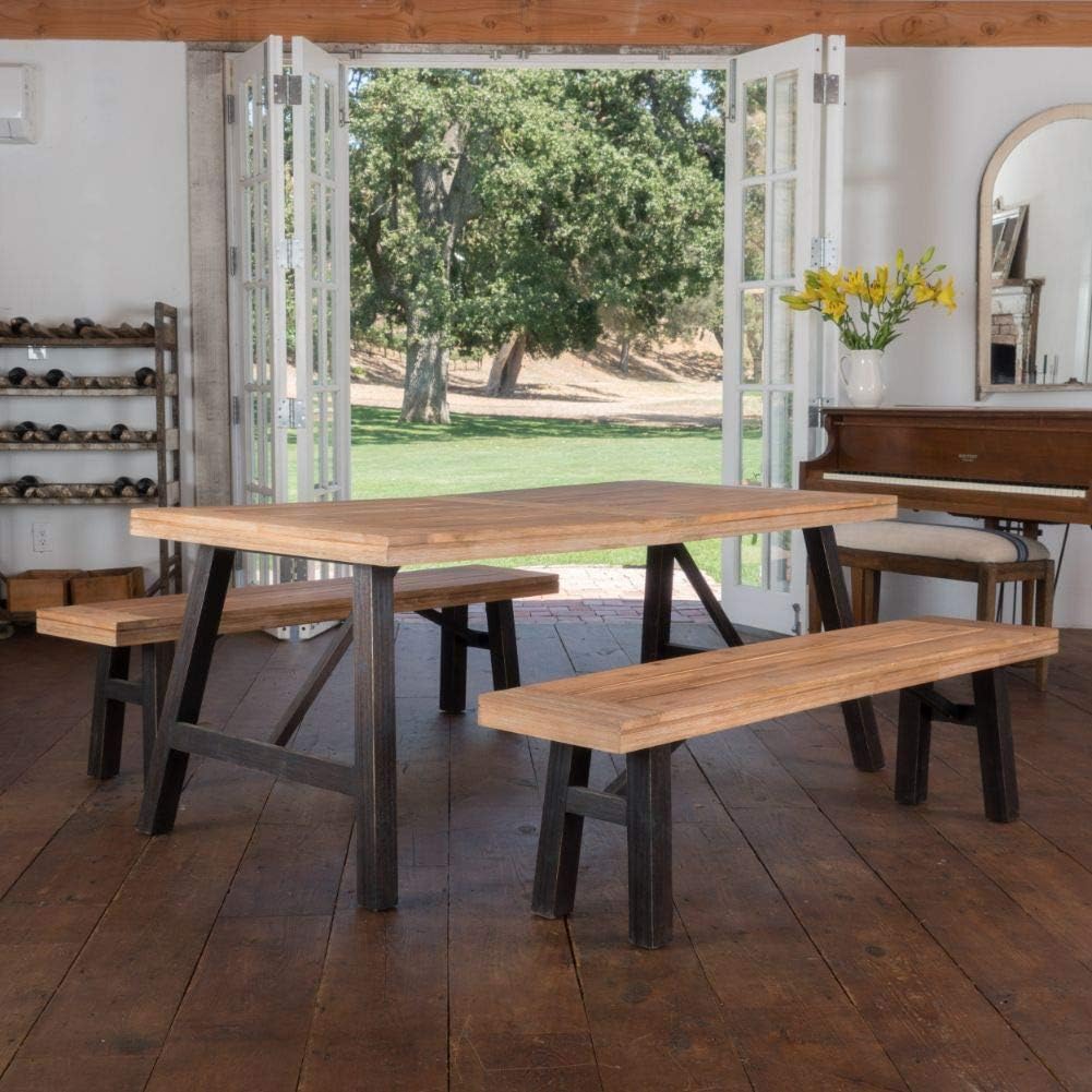 Brushed Grey Acacia Wood Dining Set O113