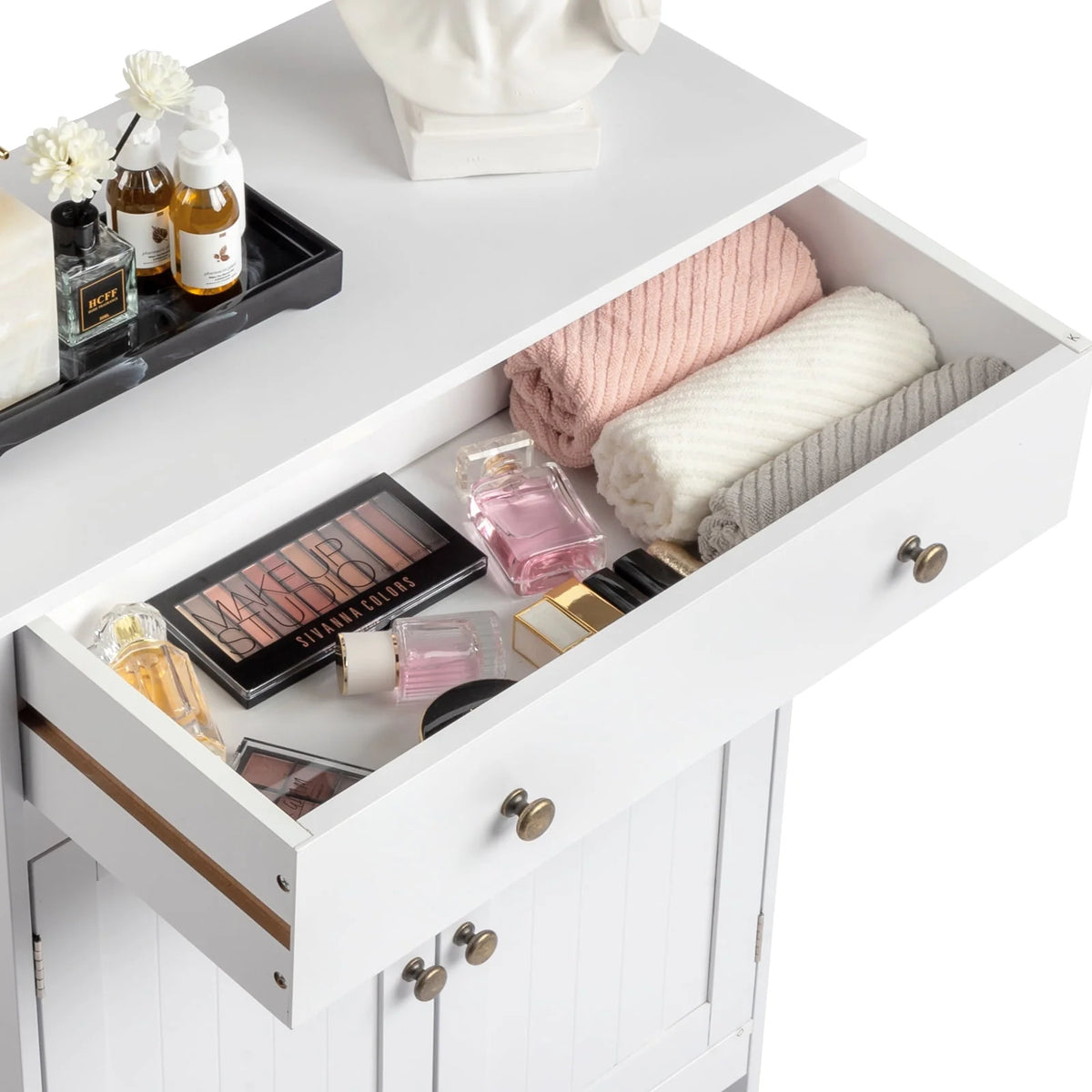 White Wooden 2-Door Bathroom Cabinet with 1 Drawer F964