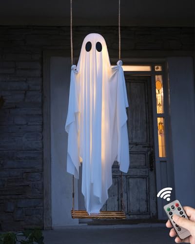 Hanging Swing Ghost Halloween Decorations with String Lights H21047
