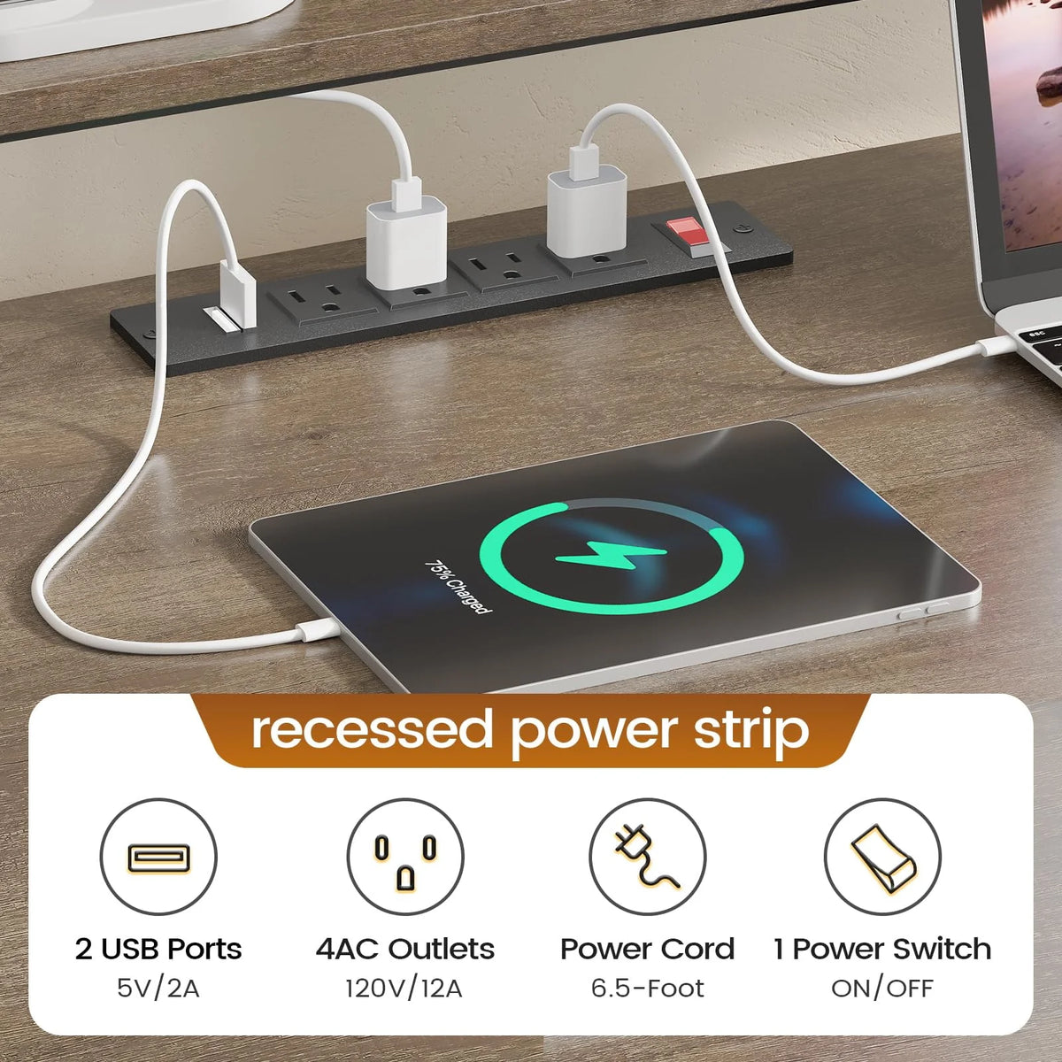 L Shaped Desk with Power Outlet and LED Lights V508
