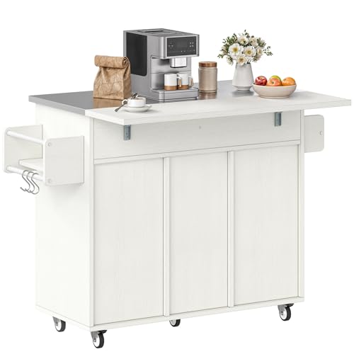 Black Kitchen Island on Wheels with Drop Leaf and Storage Cabinets Z5638