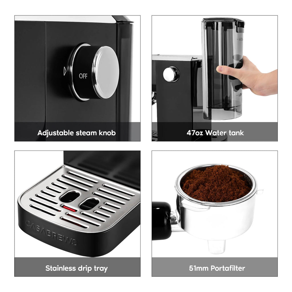 20 Bar Espresso Machine with Steam Wand, 49 oz Water Tank W899691