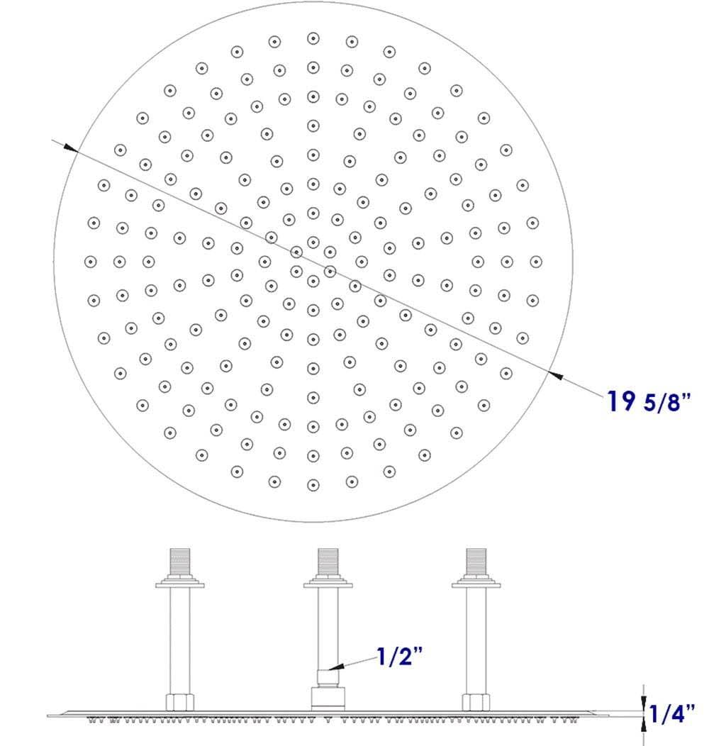 20x22 Round Brushed Solid Stainless Steel Rain Shower Head Q539305