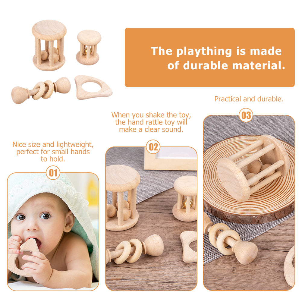 4 Pcs Wooden Baby Wrist Rattles V3301