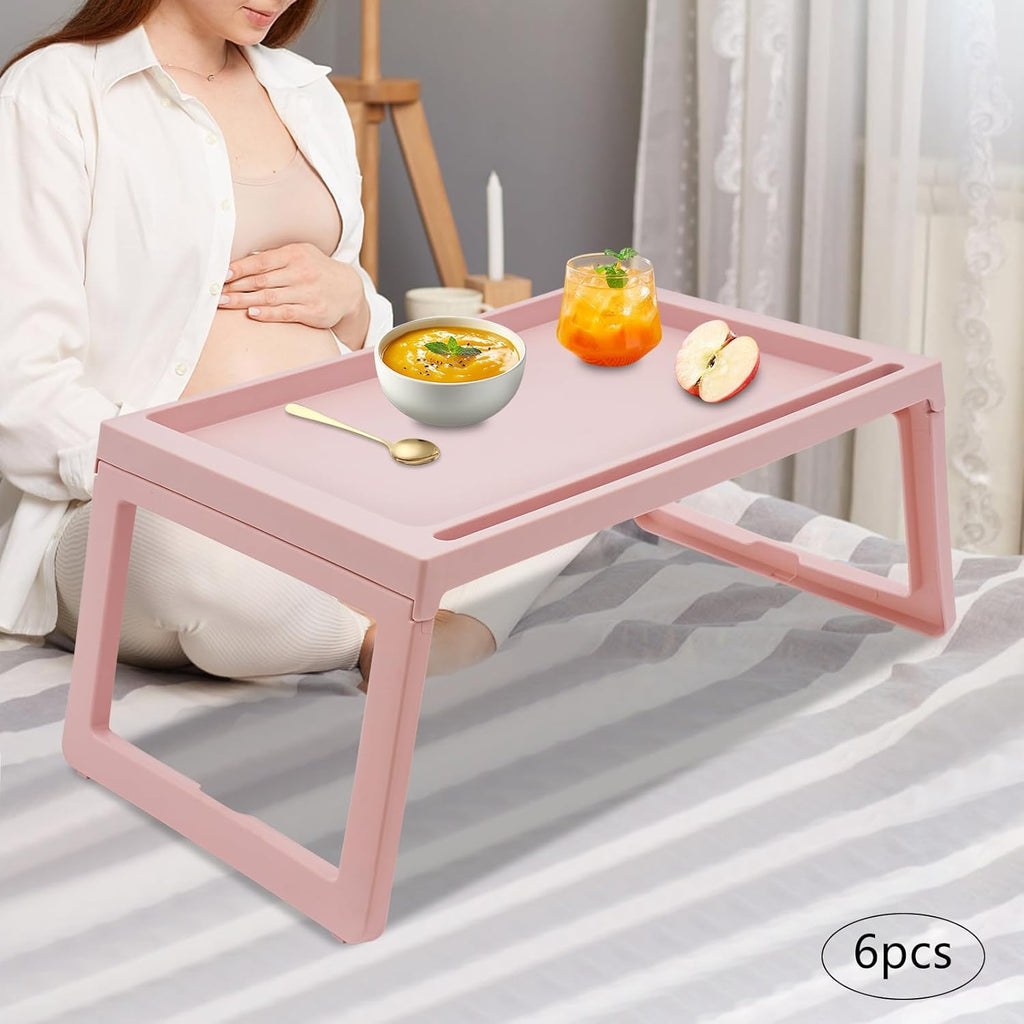 6 Pcs Pink Plastic Folding Breakfast Tray V7495