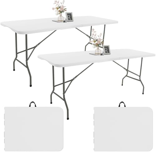 2 Pack 6 FT White Folding Plastic Table with Carrying Handle W2308