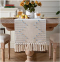 Natural Cotton Woven Table Runner with Tassels, Red and Beige K4414