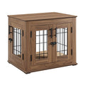 Double Doors Wooden Wire Dog Crate with Pet Bed F6789
