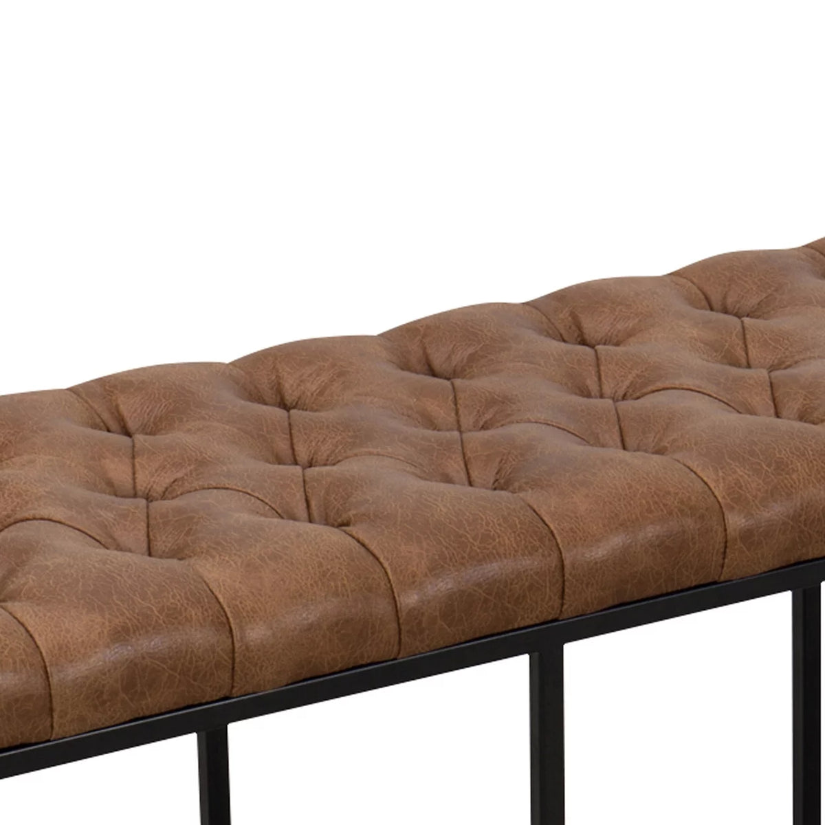 Faux Brown Leather Tufted Bench N9815
