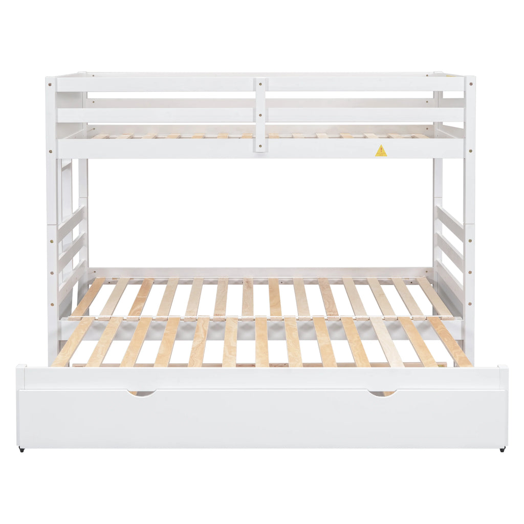 White Twin Over Full Solid Wood Bunk Bed with Trundle Q682604